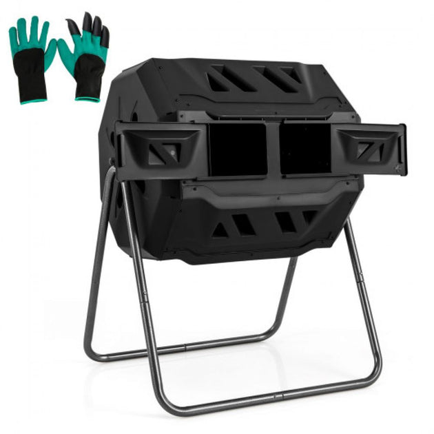 Hivvago 360° Rotatable Tumbling Composter with 2 Sliding Doors-Black ...