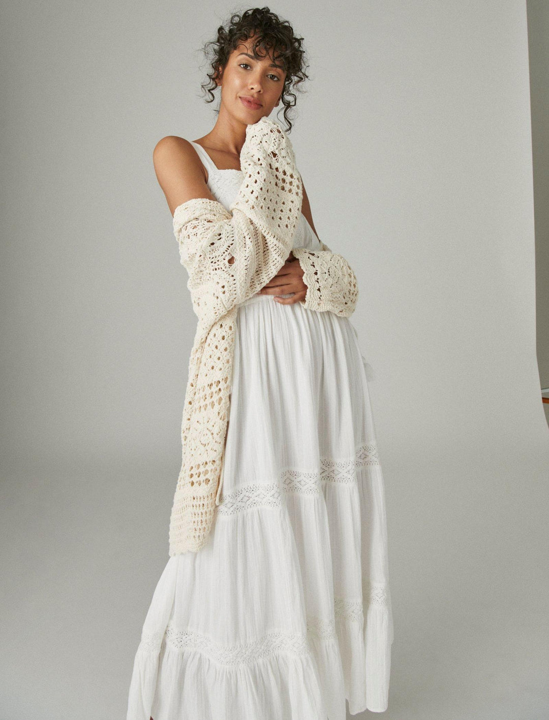 Lucky Brand Women's Lace Tiered Maxi Dress