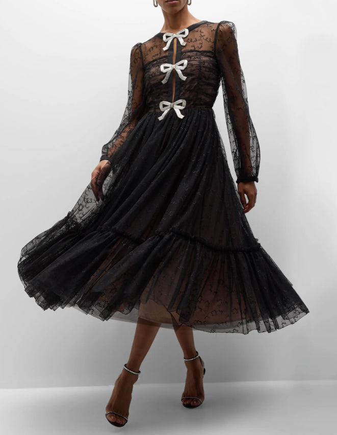 SALONI Camille Tulle Dress 10764 02/5554- Black/bugle Bows | ShopSimon SALONI Camille Tulle Dress 10764 02/5554- Black/bugle Bows | ShopSimon