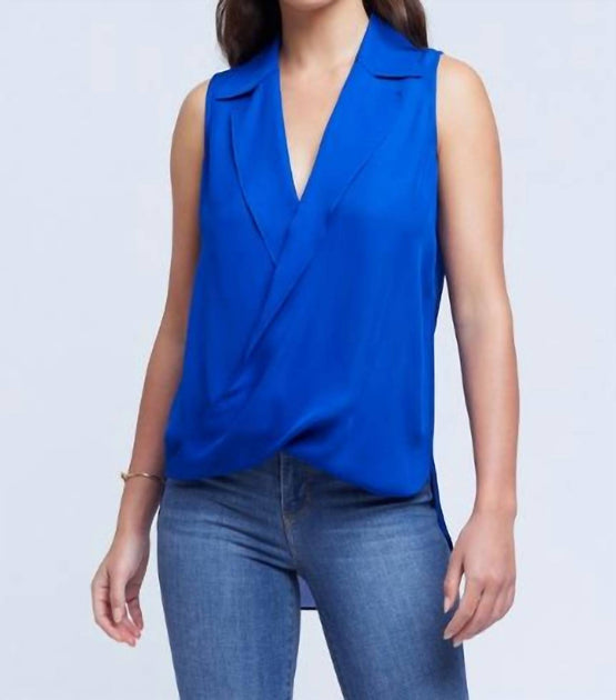 L'Agence Freja Draped Blouse in Cobalt | ShopSimon