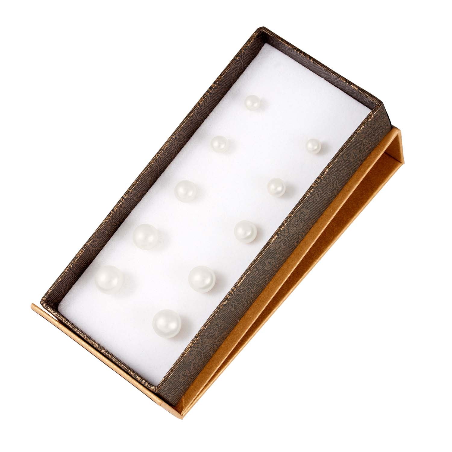 Splendid Pearls Set of 5 Pairs of Graduated Freshwater Pearl Studs ...