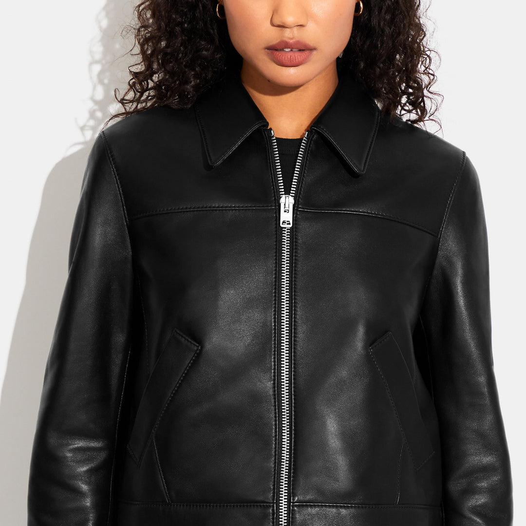 coach leather jacket dress Selena Gomez's Outfit at Coach Fall 2017 Show