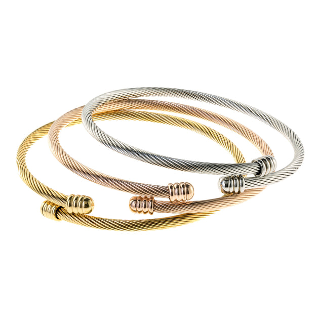 Liv Oliver Multi Tri Color Textured Wrap Bangle Set | ShopSimon