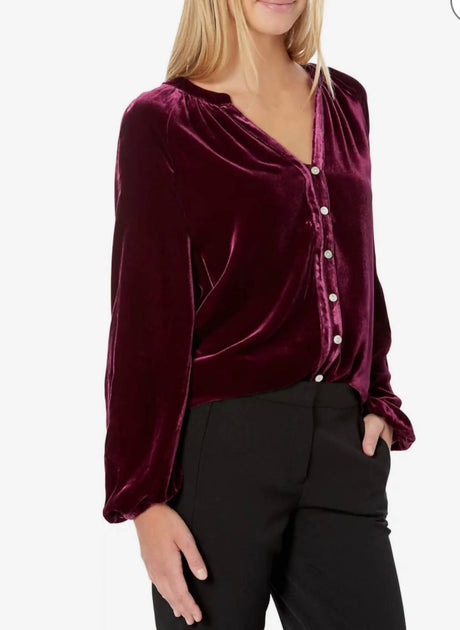 Faherty Vintage Silk Velvet Naomi Top In Maroon Banner | ShopSimon