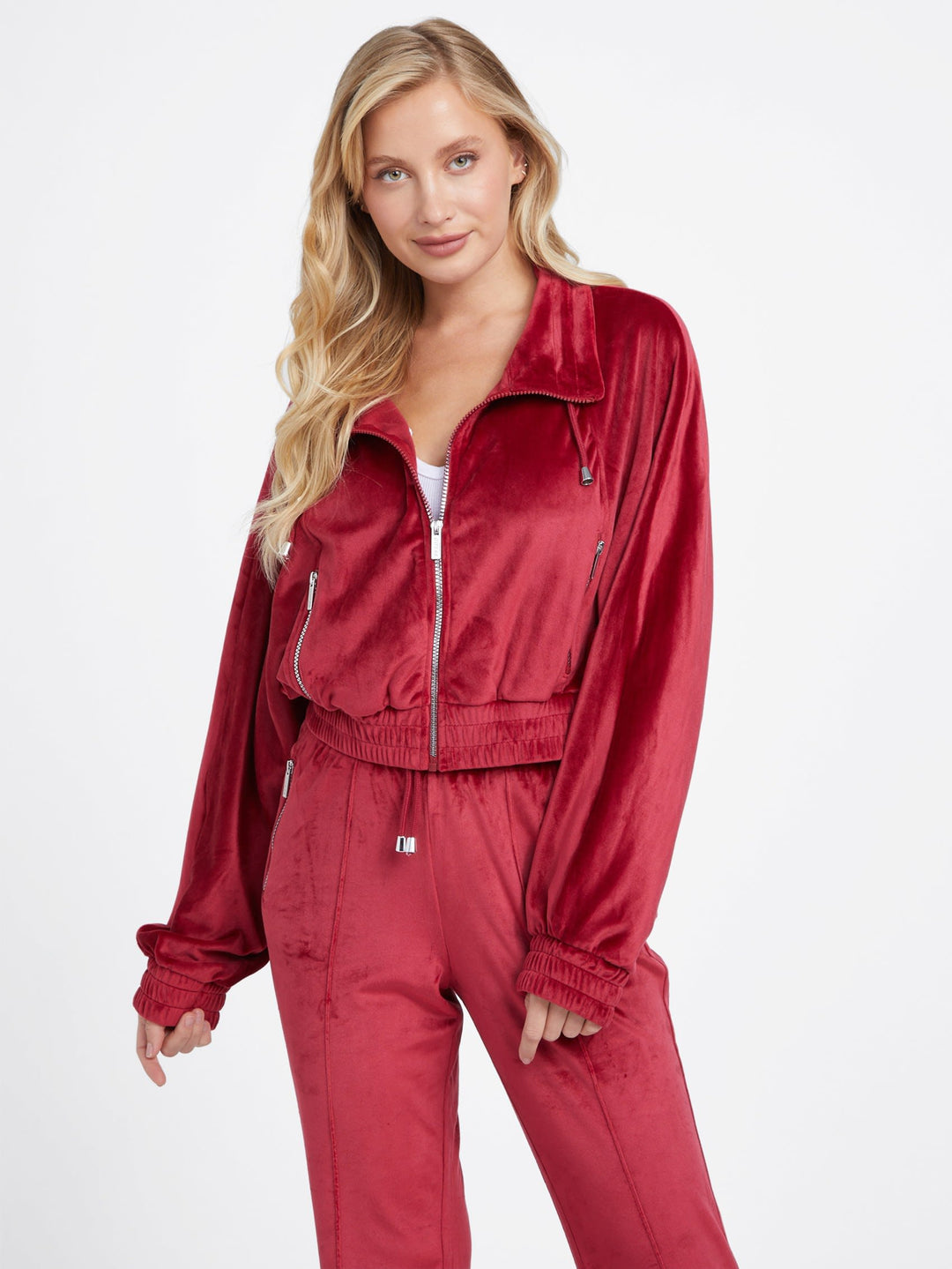 Guess Factory Eco Uma Velour Zip-Up Jacket | ShopSimon