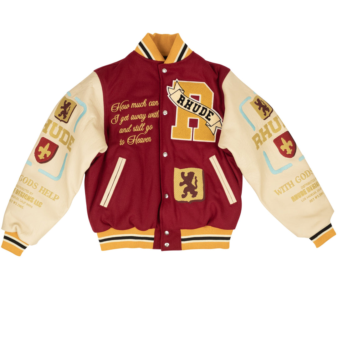 Rhude Bordoux And Creme Le Valley Varsity Jacket | ShopSimon