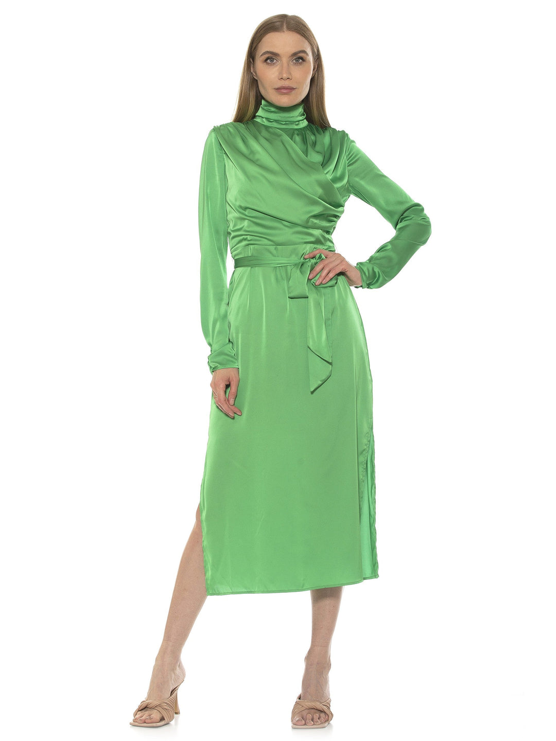 alexia admor mock neck satin midi dress ALEXIA ADMOR Mockneck Midi Dress