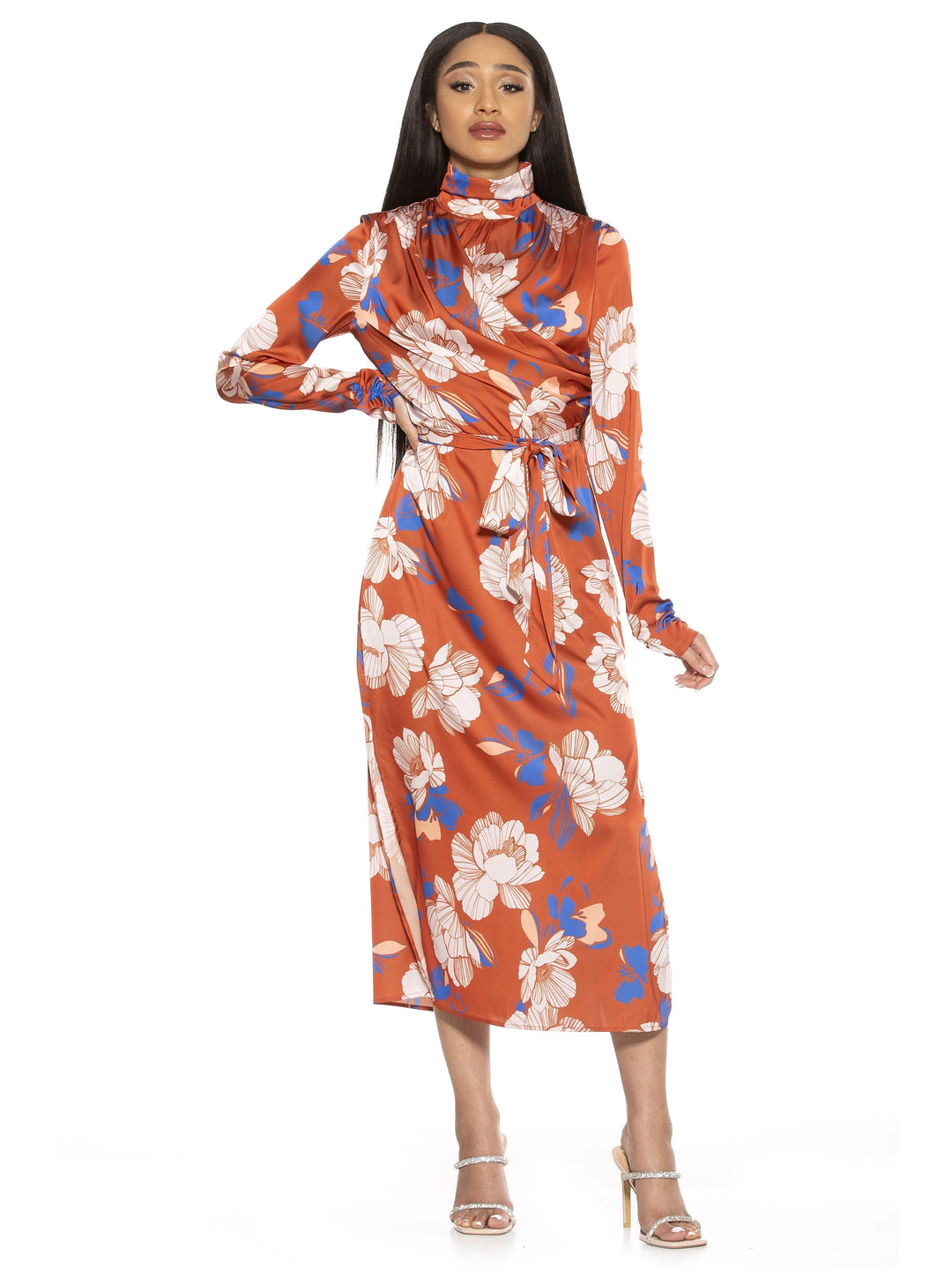 alexia admor mock neck satin midi dress ALEXIA ADMOR Mockneck Midi Dress