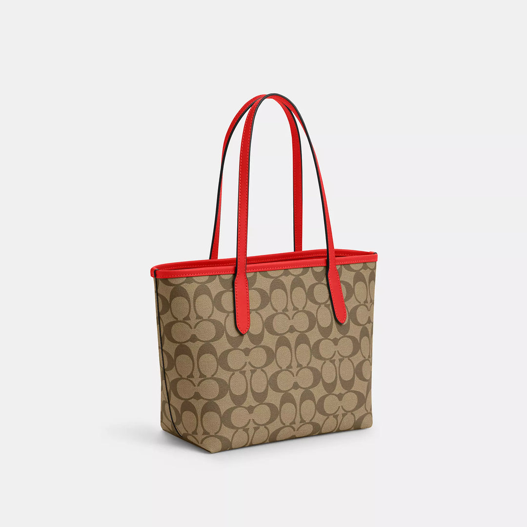 Top Coach City Tote In Blocked Signature Canvas