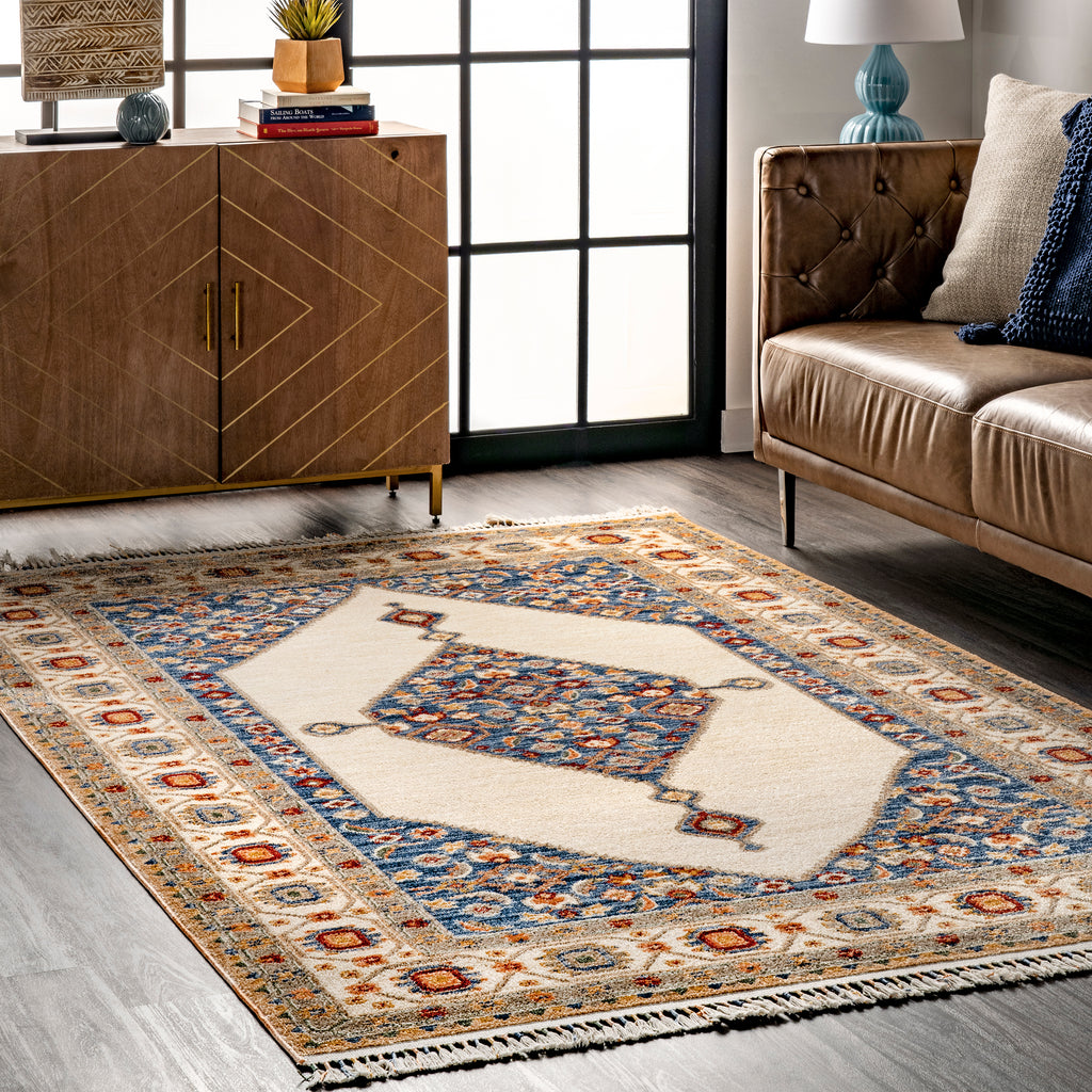 nuLOOMキャシーフローラルメダリオンエリアラグ4'x 6'、グレー Tracie Machine Washable Floral Medallion Area Rug