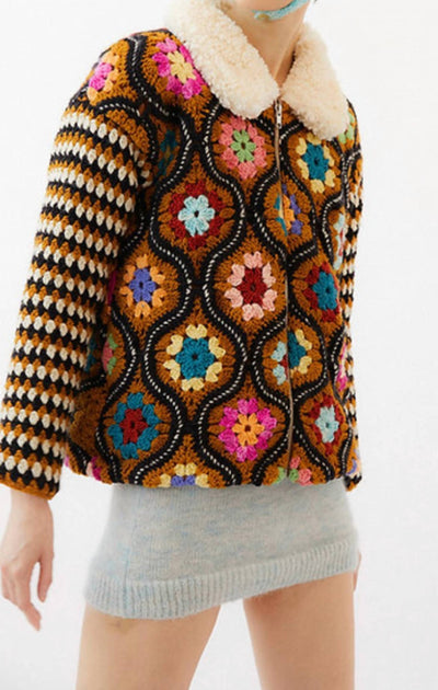 Tach Clara Crochet Jacket in Rust Brown | ShopSimon