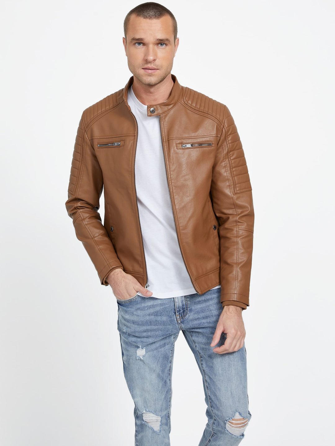 Guess Factory David Faux-Leather Hooded Jacket ShopSimon