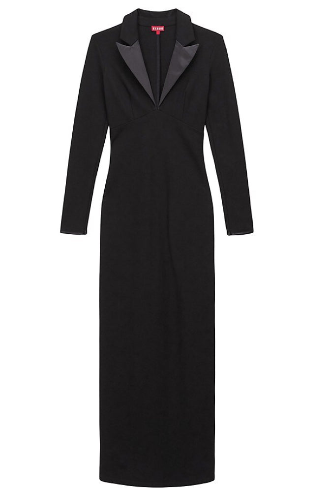 staud black dress long sleeve Staud Women's Black Long-Sleeve Bustier Sweetheart-Neck Knit Maxi Dress  Size M