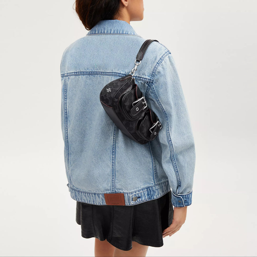 バッグ Coach Ashton Baguette Bag Denim Leather COACH CQ184 Ashton Baguette Signature Denim Handbag Shoulder