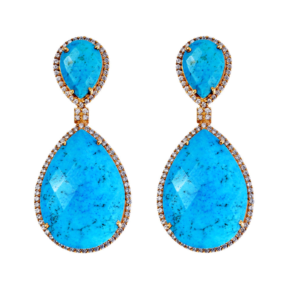 Liv Oliver 18k Gold Plated Turquoise Double Pear Drop Earrings - Main Image