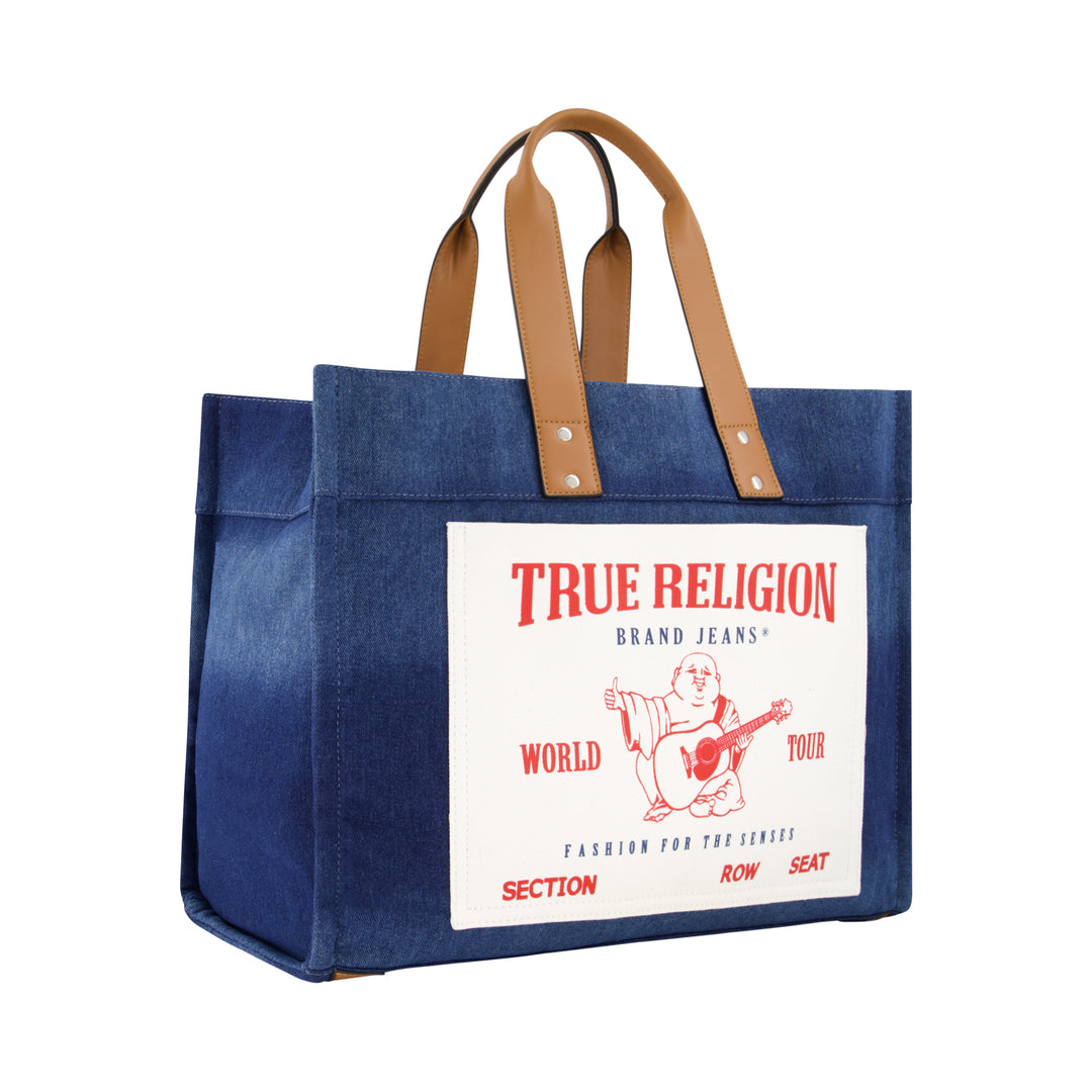 True Religion Large Washed Navy Denim Tote | ShopSimon