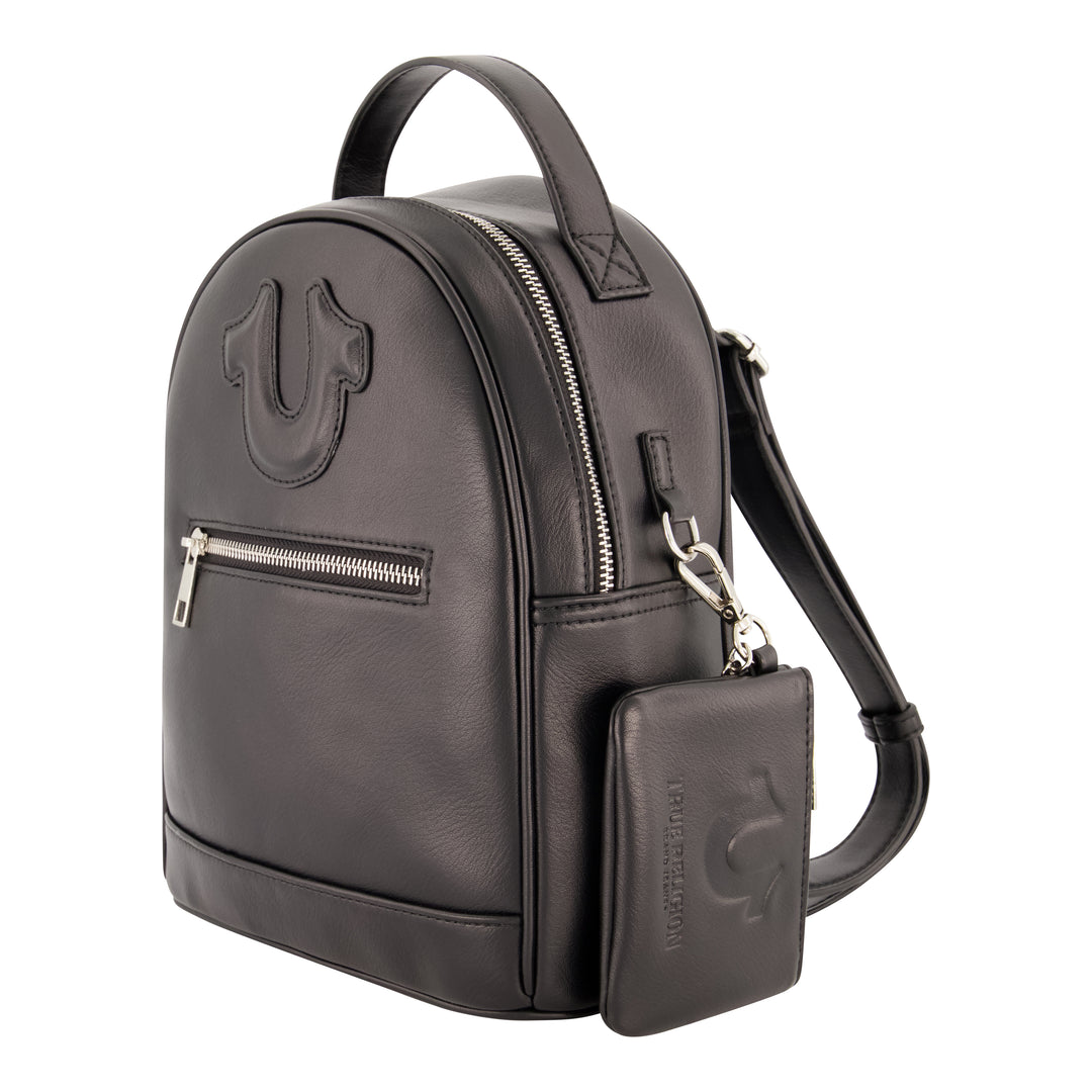 True Religion Horseshoe Motif Mini Backpack Wallet Set Silver Hardware Black SteinMart.com | True Religion Zip Pocket Denim Horseshoe  main image 2