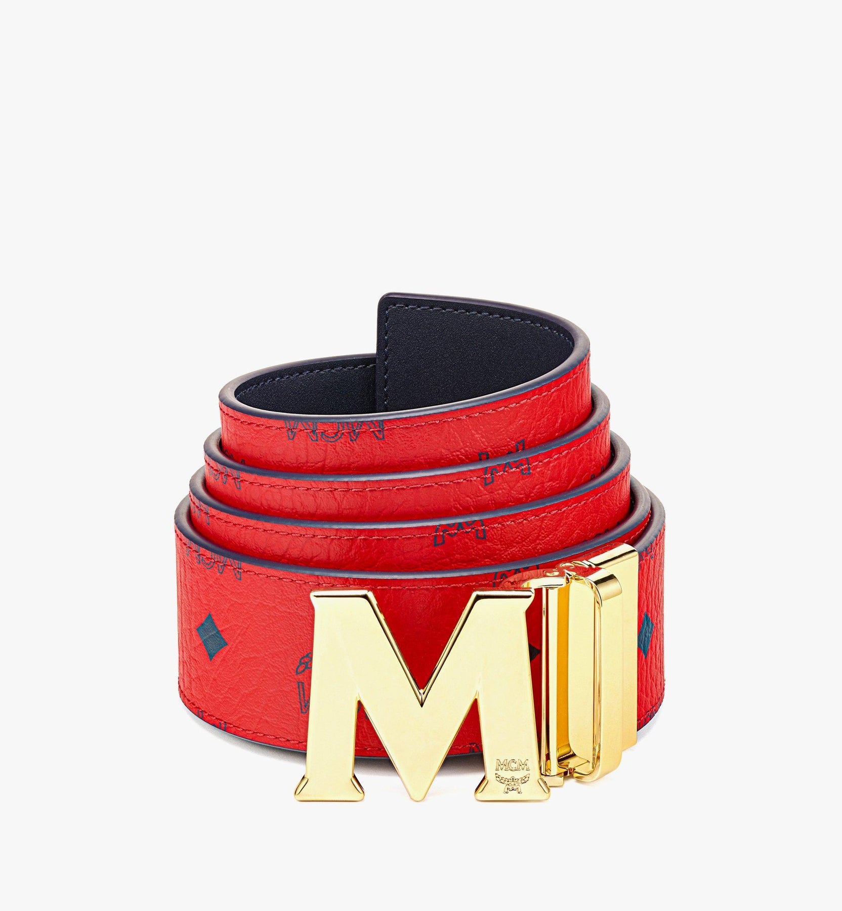 Authentic Men’s Red and White MCM Belt with Gold M MCM Leather Belt - White Belts, Accessories - W3062114 | The  main image 3
