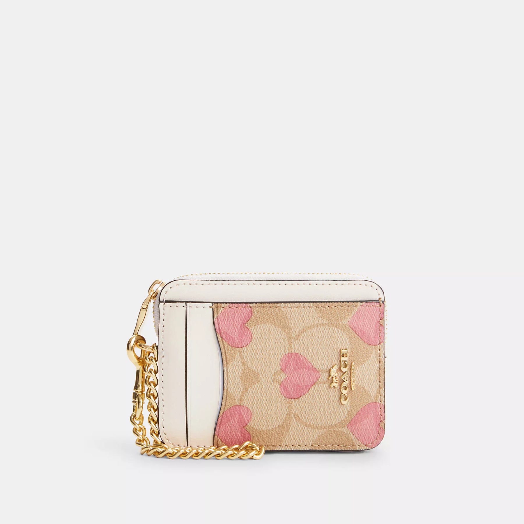 ★Coach★ Essential Card Case with Heart Print Coach Outlet Zip Card Case In Signature Canvas With Heart