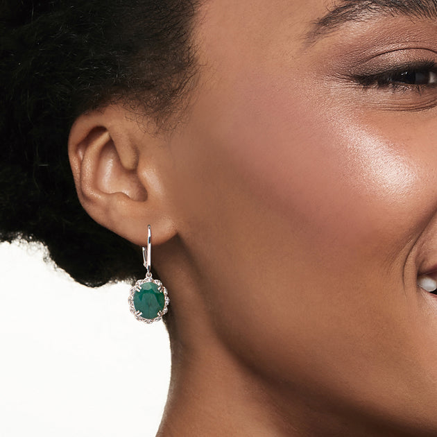 Ross-Simons Emerald Drop Earrings With . White Topaz In Sterling Silver ...