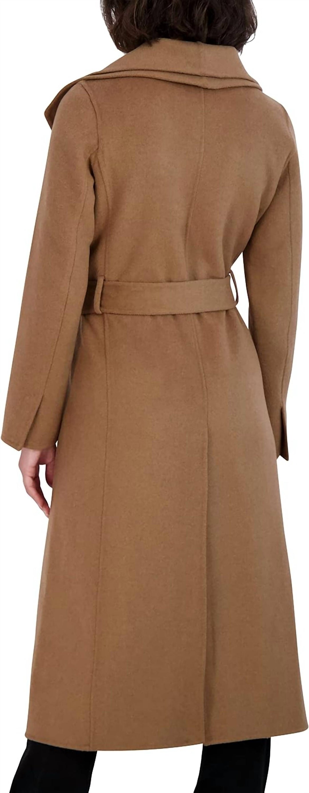 ELIE TAHARI Maxi Double Face Belted Wrap Coat In Camel