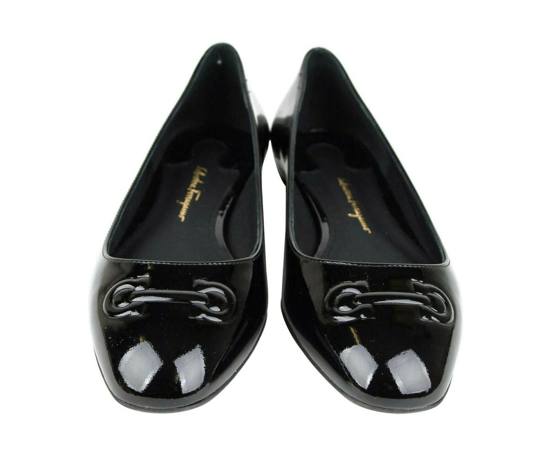 Salvatore on sale Ferragamo ROMEO BLK Patent leather Flats 7D