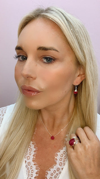 A Blonde and Her Bag Jill Short Drop Earring in Ruby | ShopSimon