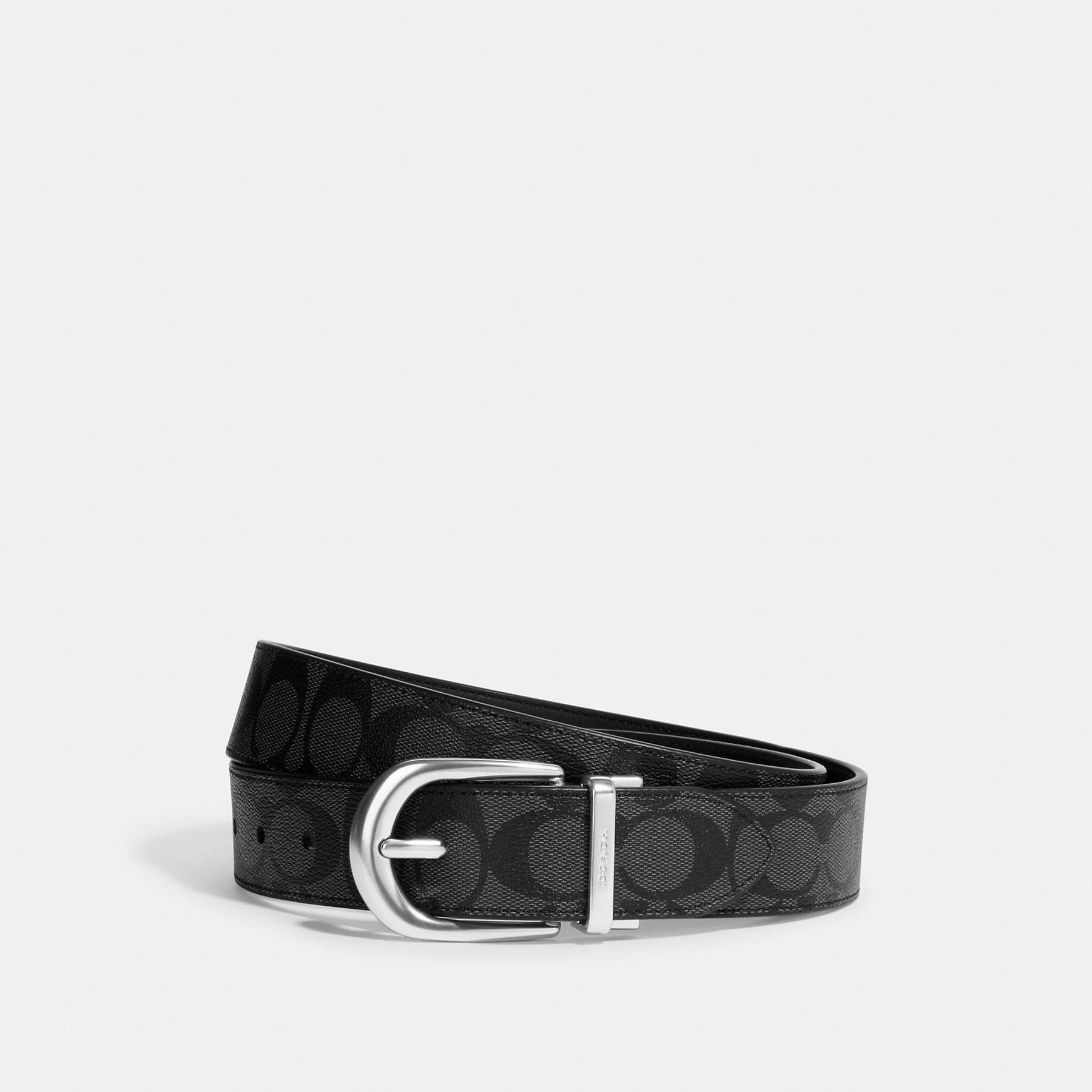 Coach CF276 Classic Buckle Cut To Size Reversible Belt 38Mm in Graphite Coach Stitched Plaque Buckle Cut-To-Size Reversible Belt  main image 2