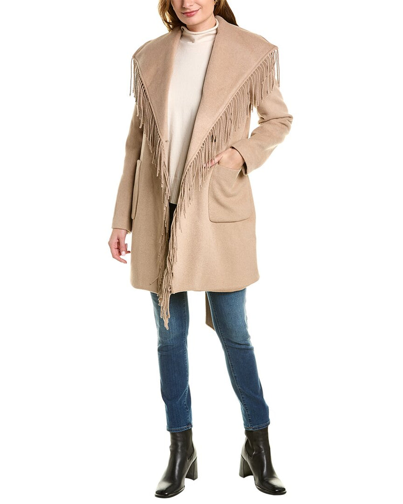 Double face fashion wool blend wrap front coat badgley mischka