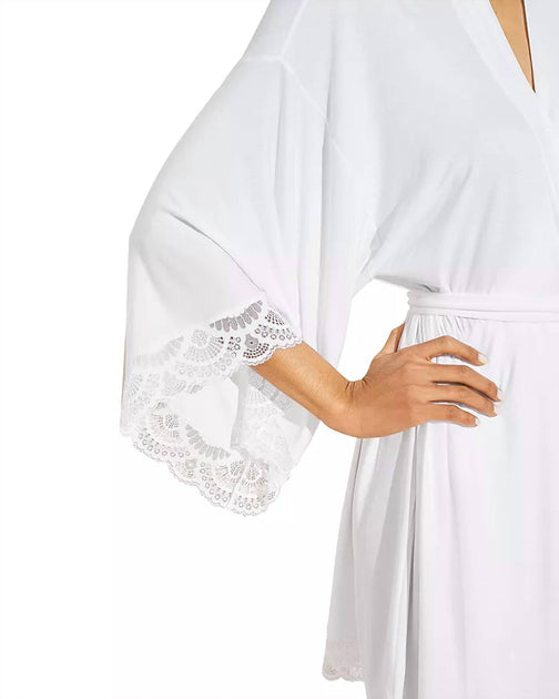 Eberjey Mariana Lace Wrap Robe in White | ShopSimon