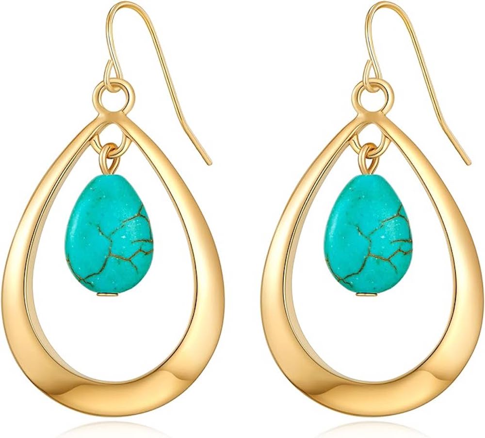 Liv Oliver 18k Gold Turquoise Drop Oval Earrings ShopSimon